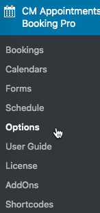 Navigation to the plugin options - Appointment Booking Calendar