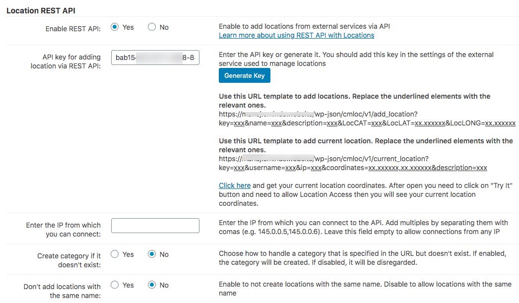 Locations REST API settings - Store Locator WordPress Plugin