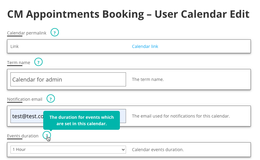 Managing the user calendar on the front-end - Event Booking Calendar WordPress Plugin