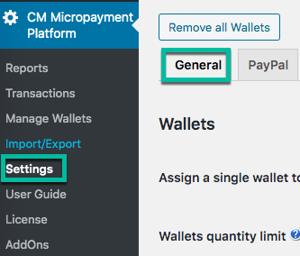 Navigation to the plugin settings - WordPress User Wallet Credit System