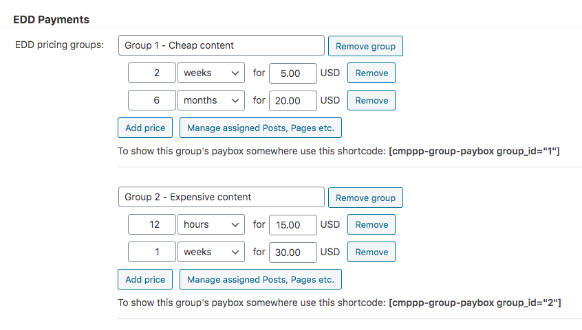 Creating pricing groups - WordPress Plugin Paywall