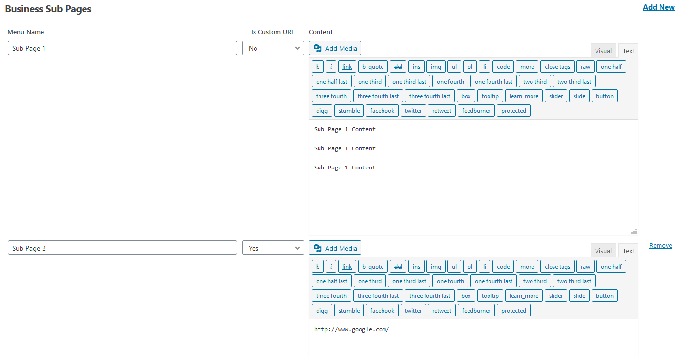 Adding subpages to the business profile - WordPress Business Directory Plugin