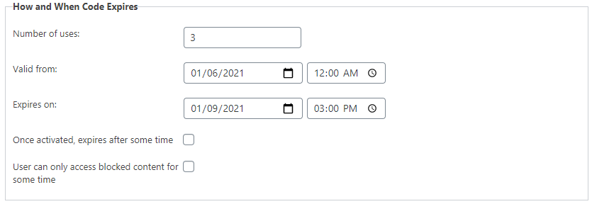 Setting the expiration period for the code - WordPress Register with Invitation Code