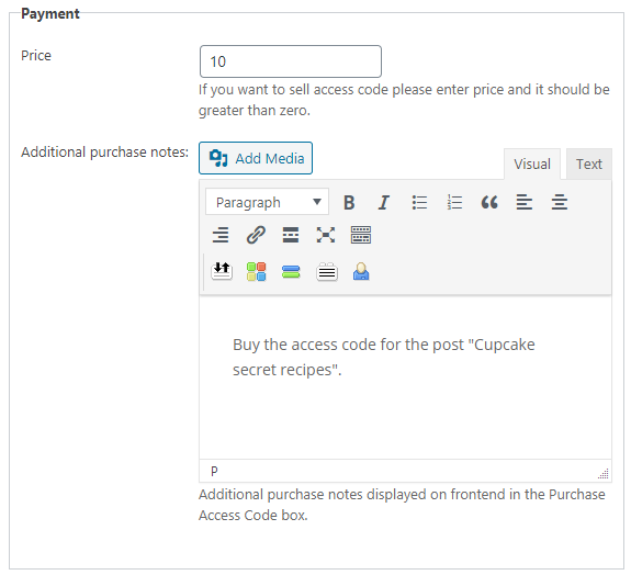 Payment settings for the invitation code - WordPress Invitation Code