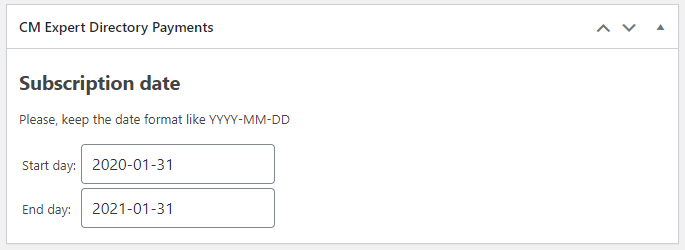 Specifying the subscription date - WordPress Members Directory