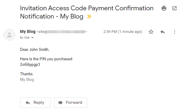 Email notification with purchased invitation code - Invitation Code Registration for WordPress