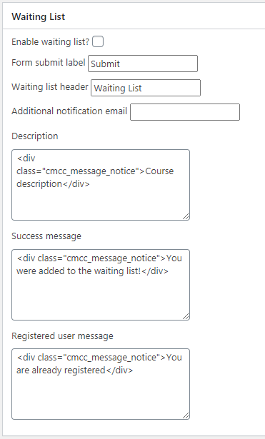 Waiting list settings - E Learning WordPress Plugin