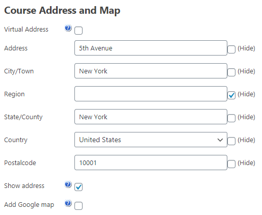 Adding course address and map - WordPress Plugin for Courses