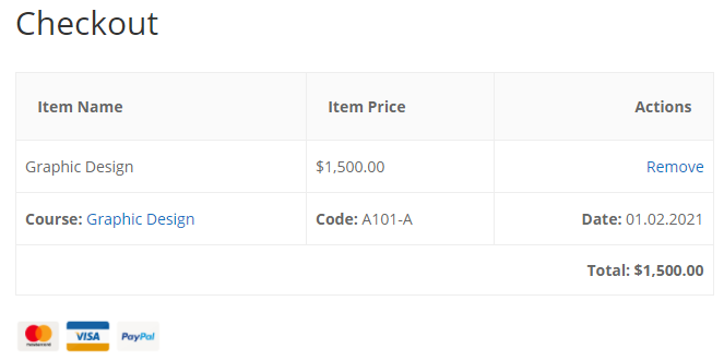 Checkout page - WordPress Plugin for Online Courses