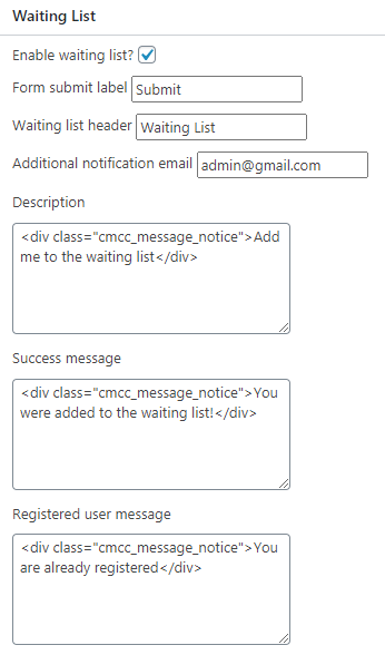 Waiting list settings - WordPress LMS Addon