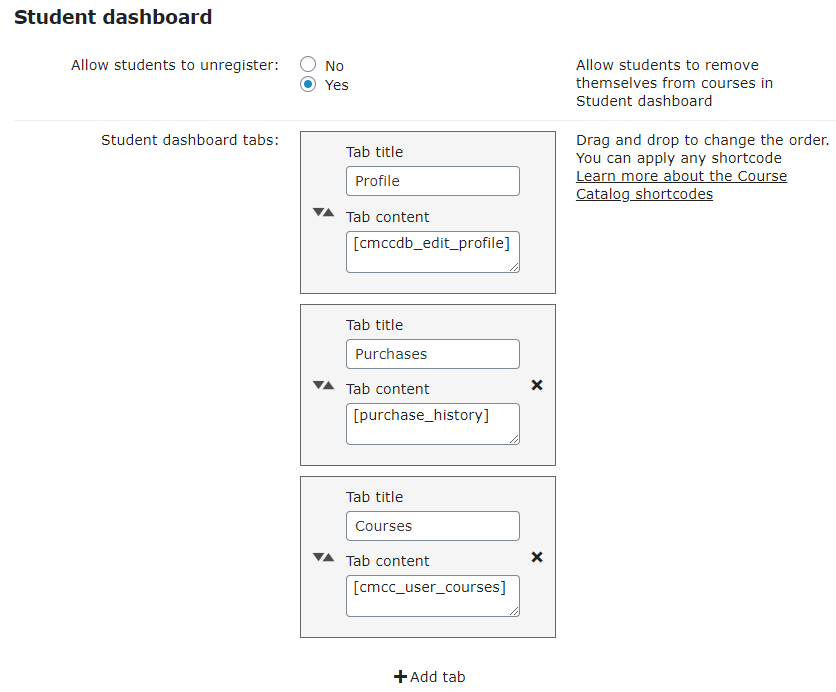 Student dashboard settings - WordPress Plugin for Creating Online Courses