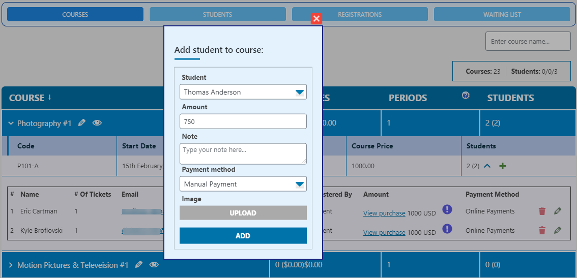 Registering student to the course on the back-end - LMS WordPress Plugin for Courses