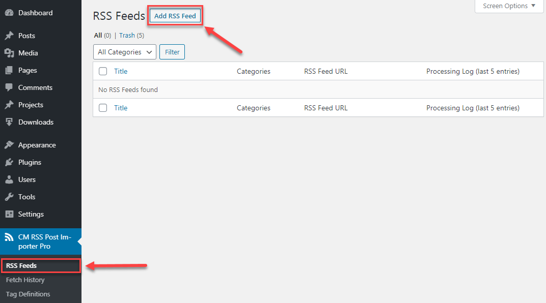 Adding new RSS feed - RSS Feed Importer WordPress Plugin