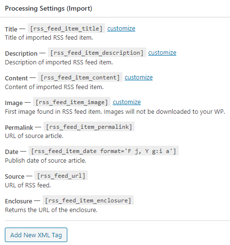 Processing settings for import - WordPress RSS Multi Importer Plugin