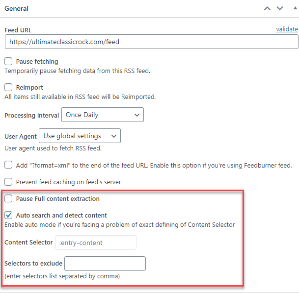 Full content extraction settings - WordPress RSS Multi Importer Plugin