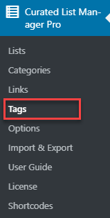 Navigation to the tags dashboard - WordPress Knowledge Base Plugin