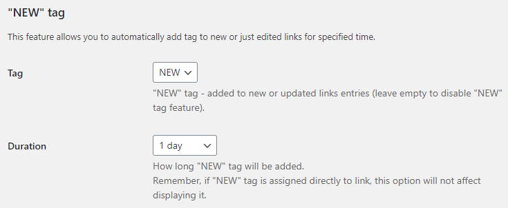 'New' tag settings - Content Curation Plugin