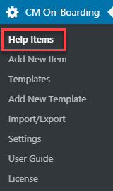 Managing help items - WordPress OnBoarding Plugin