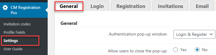 General plugin settings - WordPress Login Plugin