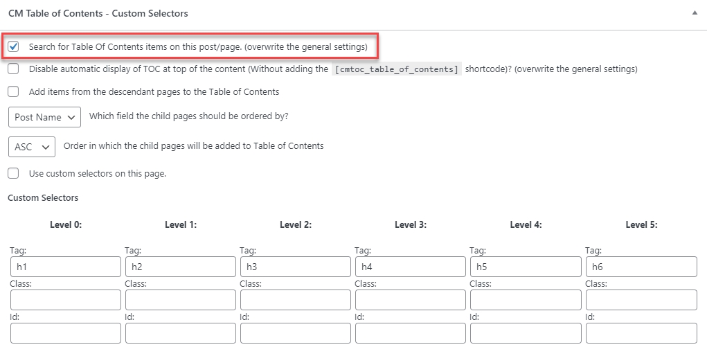 Enabling TOC on the page - WordPress Table of Contents