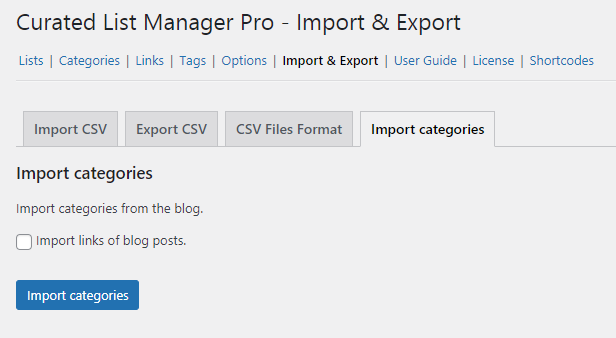 Import categories settings - WordPress Plugin Content Curation