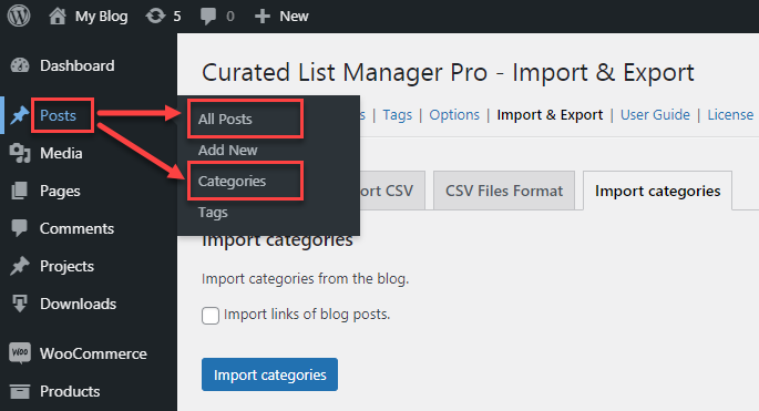 Standard WP posts and categories - WordPress Content Curation Plugin