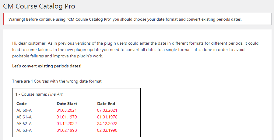 Converting the date format - WordPress Plugin for Online Courses