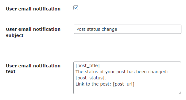 User email notification - WordPress Plugin to Allow Users to Post On Front End