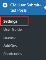 Navigation to the plugin settings - Frontend Posting WordPress Plugin