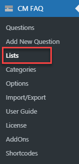 Managing FAQ lists - Best FAQ Plugin WordPress
