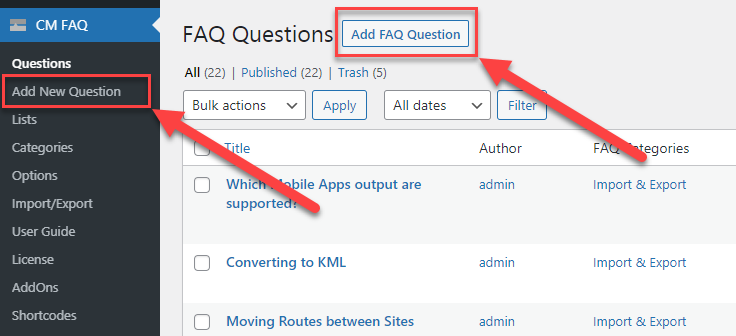 Adding new FAQ question - WordPress Searchable FAQ Plugin