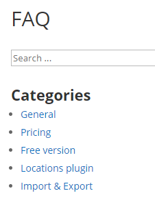 List of FAQ categories on the front-end - Accordion FAQ WordPress Plugin