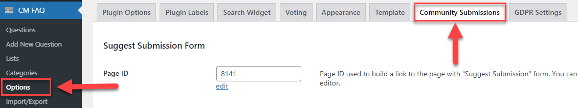 Community submissions settings - FAQ Search WordPress Plugin