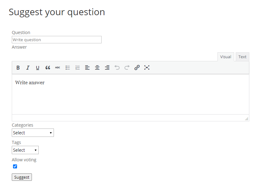 Suggestion form on the front-end - WordPress Plugin for Expanding FAQ