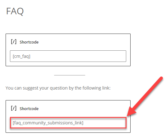 Adding a shortcode for displaying a link to the suggestion form - WordPress FAQ Plugin