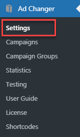 Navigation to the plugin settings - WordPress Ad Management Plugin