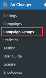 Navigation to the campaign groups dashboard - WordPress Advertising Plugin