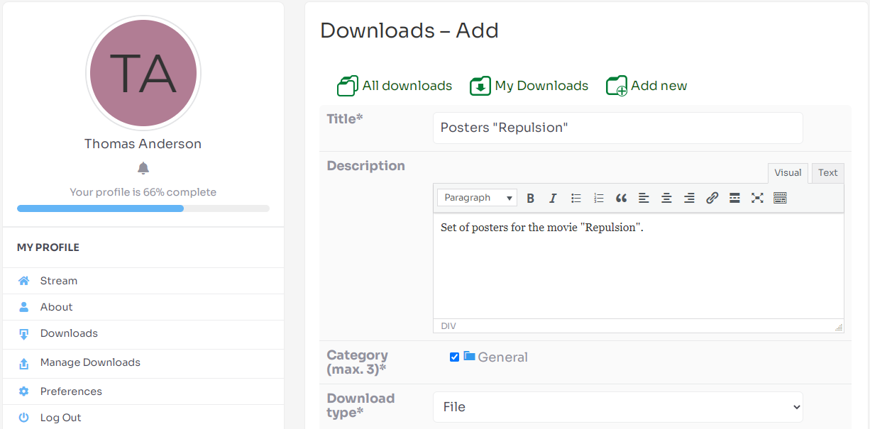 Adding new files straight from the PeepSo profile - File Manager WordPress