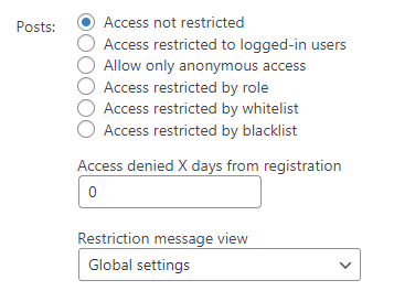 List of options for restricting post types - WordPress Restrict Content