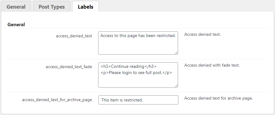 Labels settings - Content Dripping WordPress Plugin