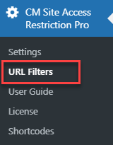 Navigation to the URL filters dashboard - Content Dripping WordPress Plugin