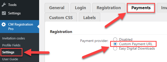 Setting up the custom payment URL - Social Login WordPress