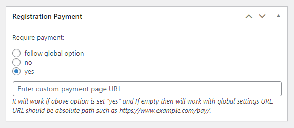 Setting up the custom payment URL - WordPress Registration Form Plugin