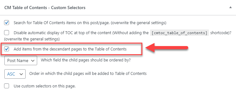 Adding items from the descendant pages to TOC - TOC Table of Contents WordPress Plugin