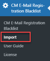 Navigation to the Import page - IP Blacklist WordPress Plugin