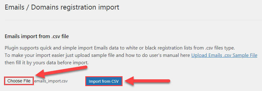 Uploading the CSV file - WordPress Email Blacklist Plugin