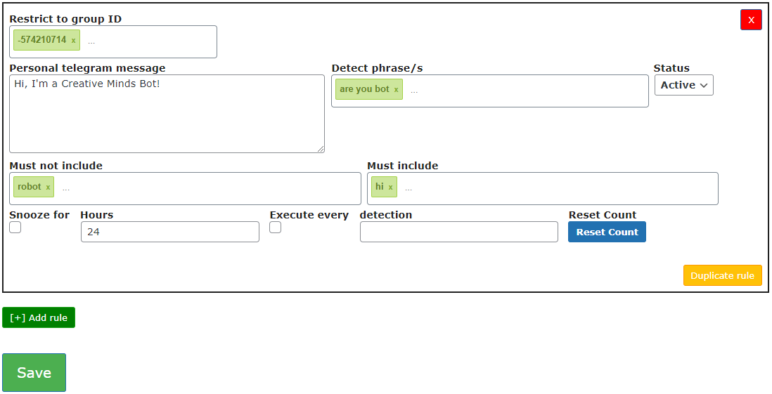 Example of the rule - WordPress Telegram Plugin