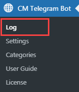 Navigation to the plugin log - WordPress Telegram Plugin