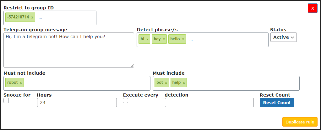 Example of the rule - WordPress Telegram Plugin