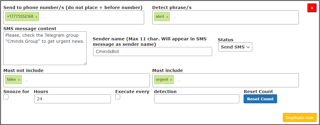 Example of the rule - Telegram Group Bot Manager